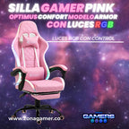 Silla gamer Optimus Confort modelo Armor Pink con luces RGB