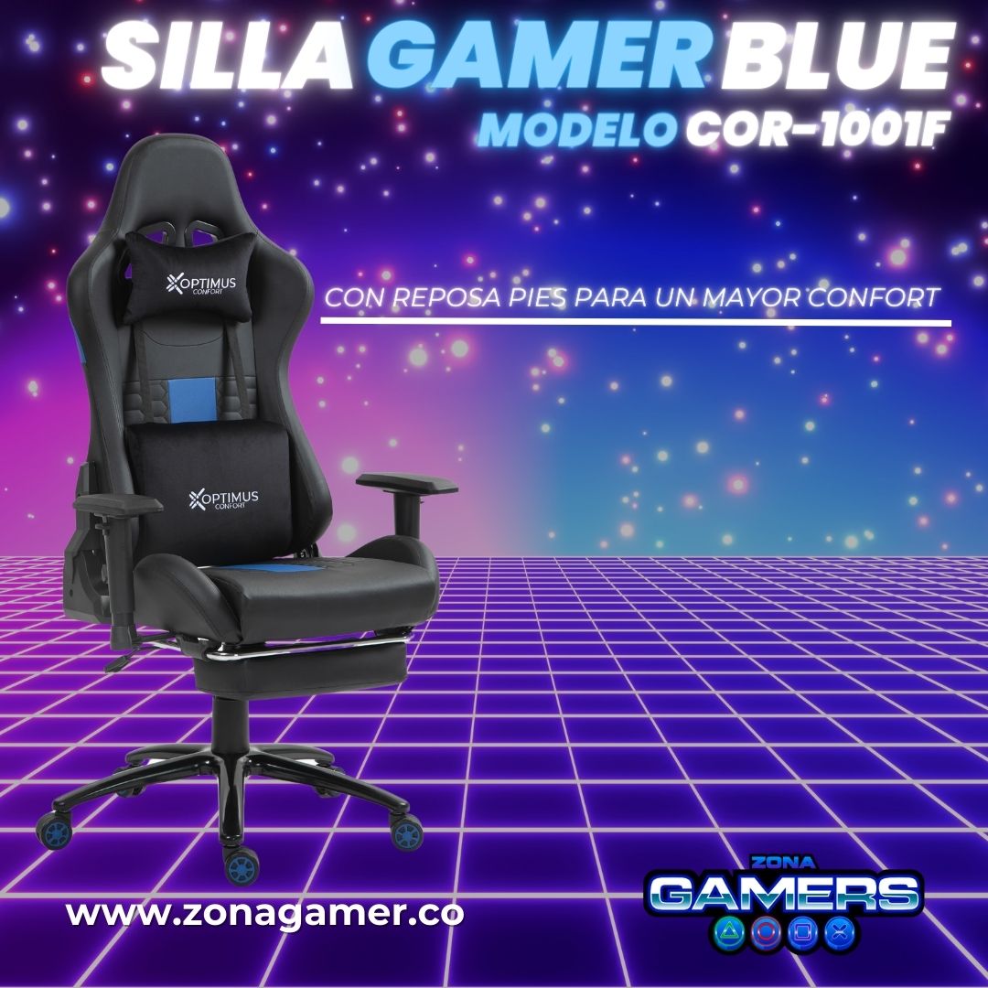 Silla Gamer COR-1001F Blue con reposapiés