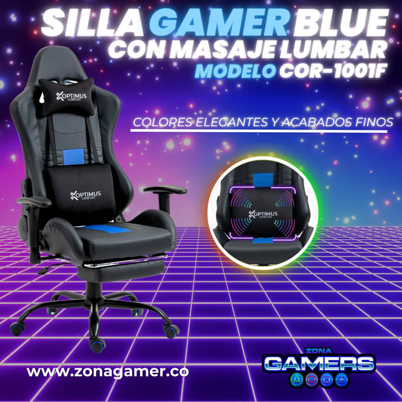 Silla Gamer COR-1001F Blue con masajeador lumbar y reposapiés incluido