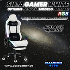 Silla gamer ULTIMATE White con luces RGB + reposapiés y ruedas en silicona
