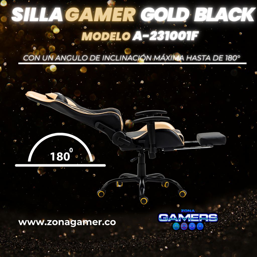 Silla Gamer A231001F Gold Black con reposapies
