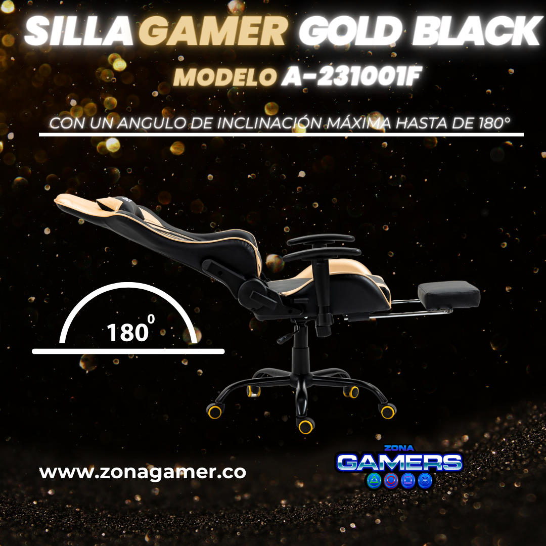 Silla Gamer A231001F Gold Black con reposapies