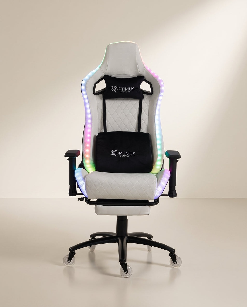 Silla gamer ULTIMATE White con luces RGB + reposapiés y ruedas en silicona · set-2k · 120-ultimate-white-01-armonia.jpg