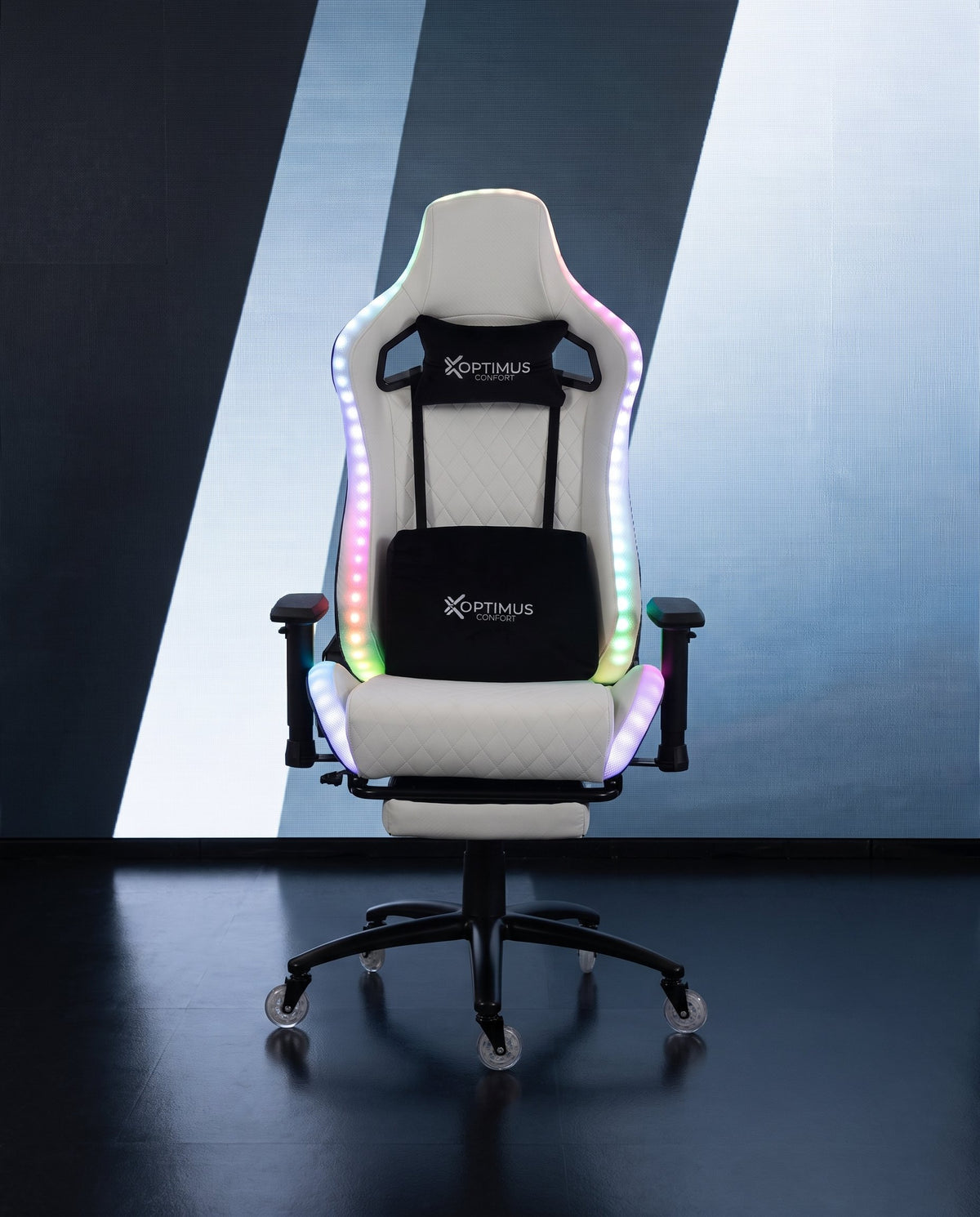 Silla gamer ULTIMATE White con luces RGB + reposapiés y ruedas en silicona · set-2k · 121-ultimate-white-01-contraste.jpg