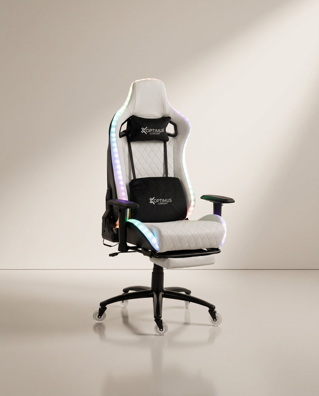 Silla gamer ULTIMATE White con luces RGB + reposapiés y ruedas en silicona · set-2k · 122-ultimate-white-02-armonia.jpg
