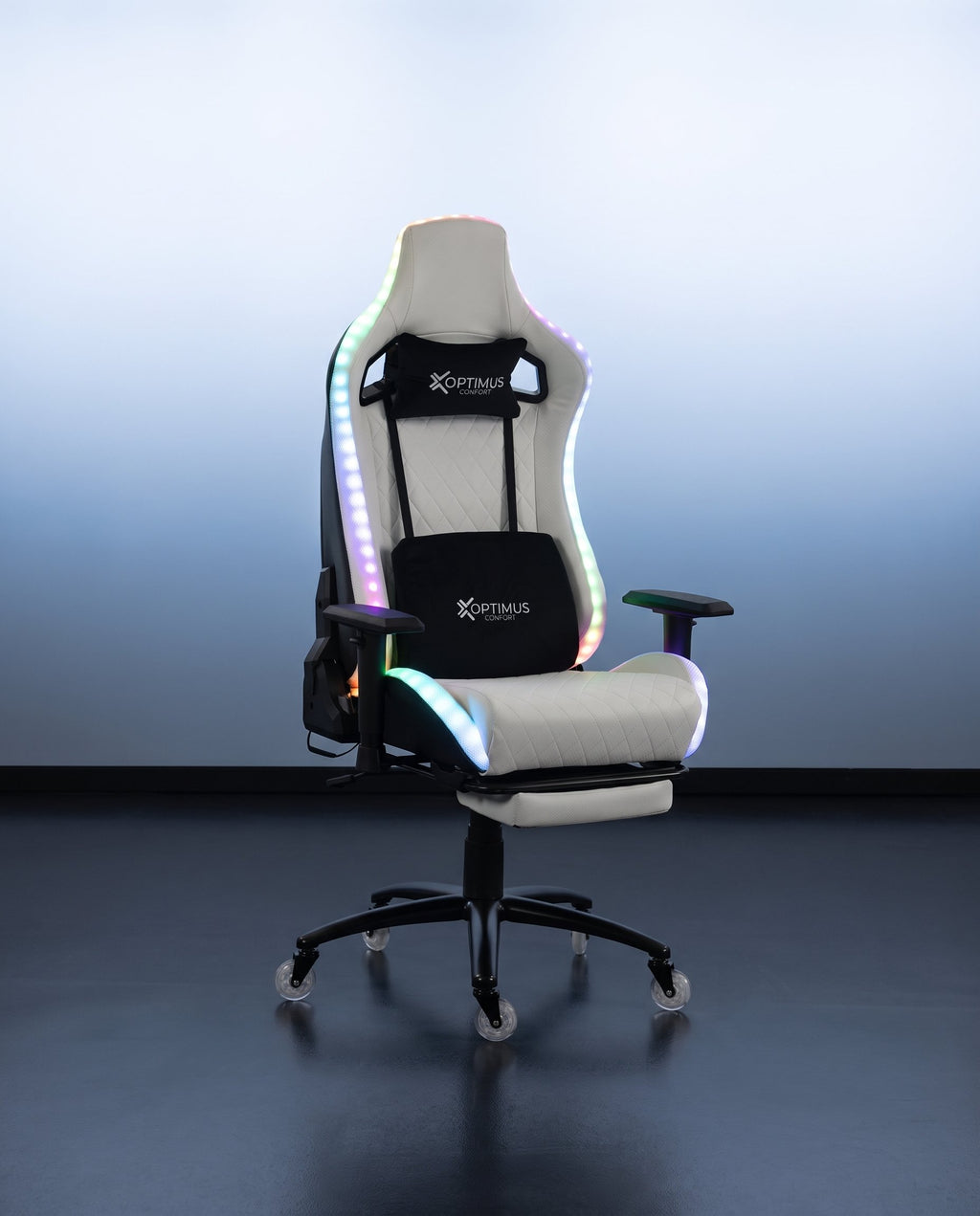 Silla gamer ULTIMATE White con luces RGB + reposapiés y ruedas en silicona · set-2k · 123-ultimate-white-02-contraste.jpg