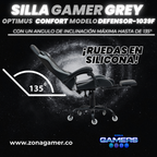 Silla Gamer Defensor-1039F Grey con reposapiés y ruedas en silicona