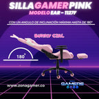 Silla gamer EAR-1127F Pink  + reposapiés y ruedas en silicona