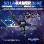 Silla Gamer E-1127F Blue con reposapiés y ruedas en silicona