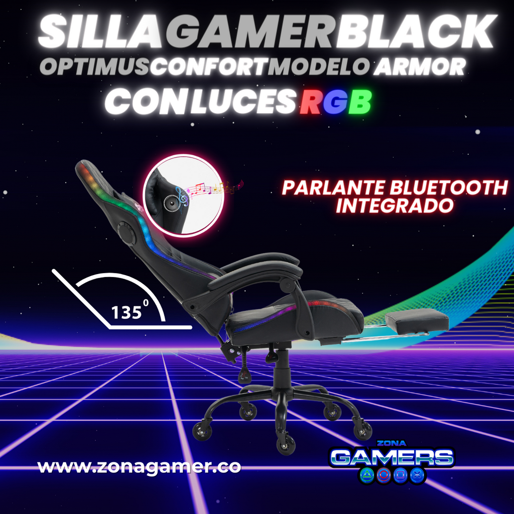 Silla Gamer Optimus Confort Armor RGB Black con parlante bluetooth