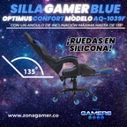 Silla Gamer AQ-1039F Blue con reposapiés y ruedas en silicona