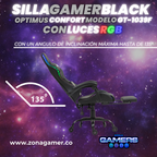 Silla gamer GT-1039F Black con luces RGB + reposapiés y ruedas en silicona