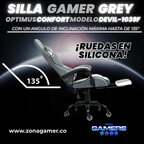 Silla Gamer Devil-1039F Grey con reposapiés y ruedas en silicona