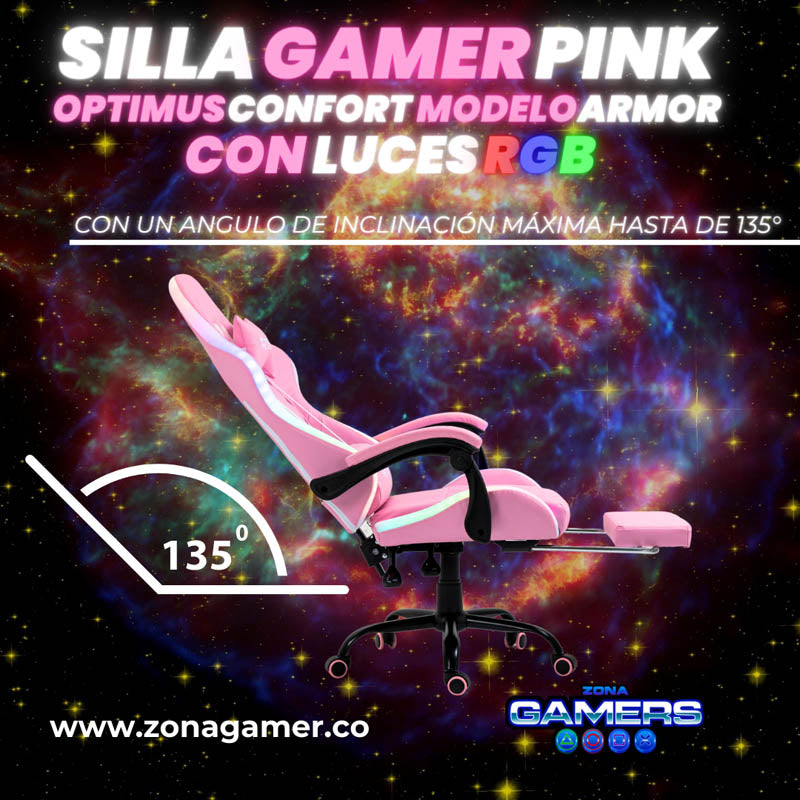 Silla gamer Optimus Confort modelo Armor Pink con luces RGB