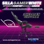 Silla Gamer ARMOR-1039F White con reposapiés y ruedas en silicona