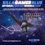 Silla Gamer 1039F Blue con reposapiés y ruedas en silicona