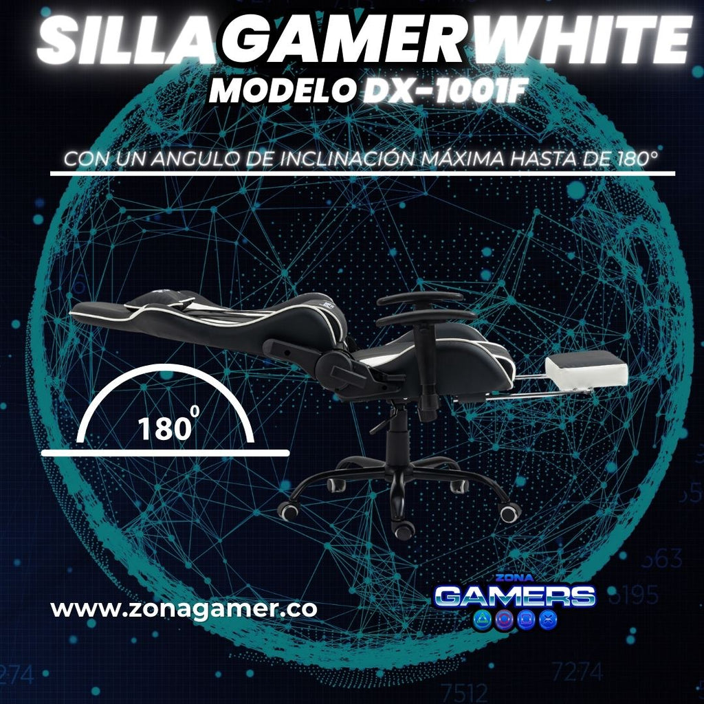 Silla Gamer DX-1001F White con reposapiés