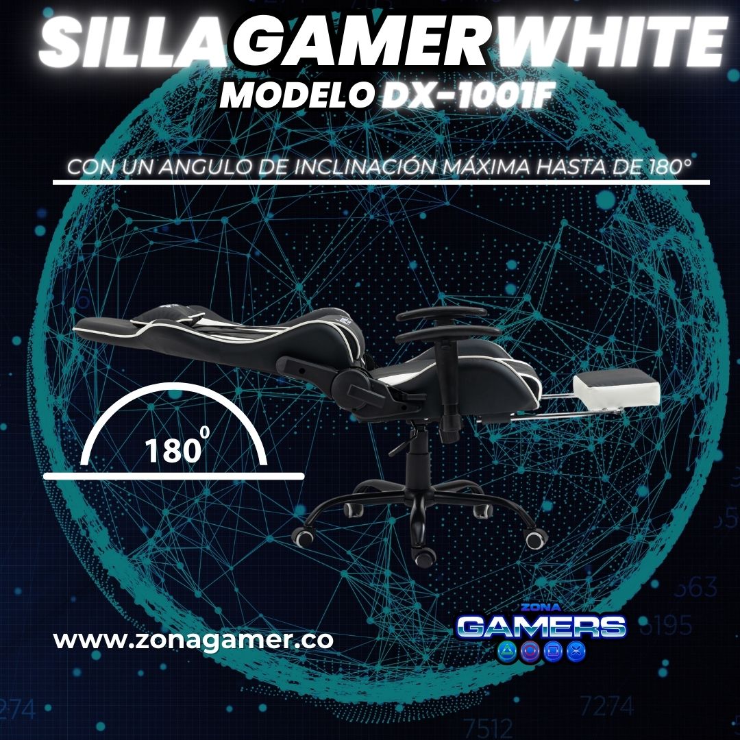 Silla Gamer DX-1001F White con reposapiés