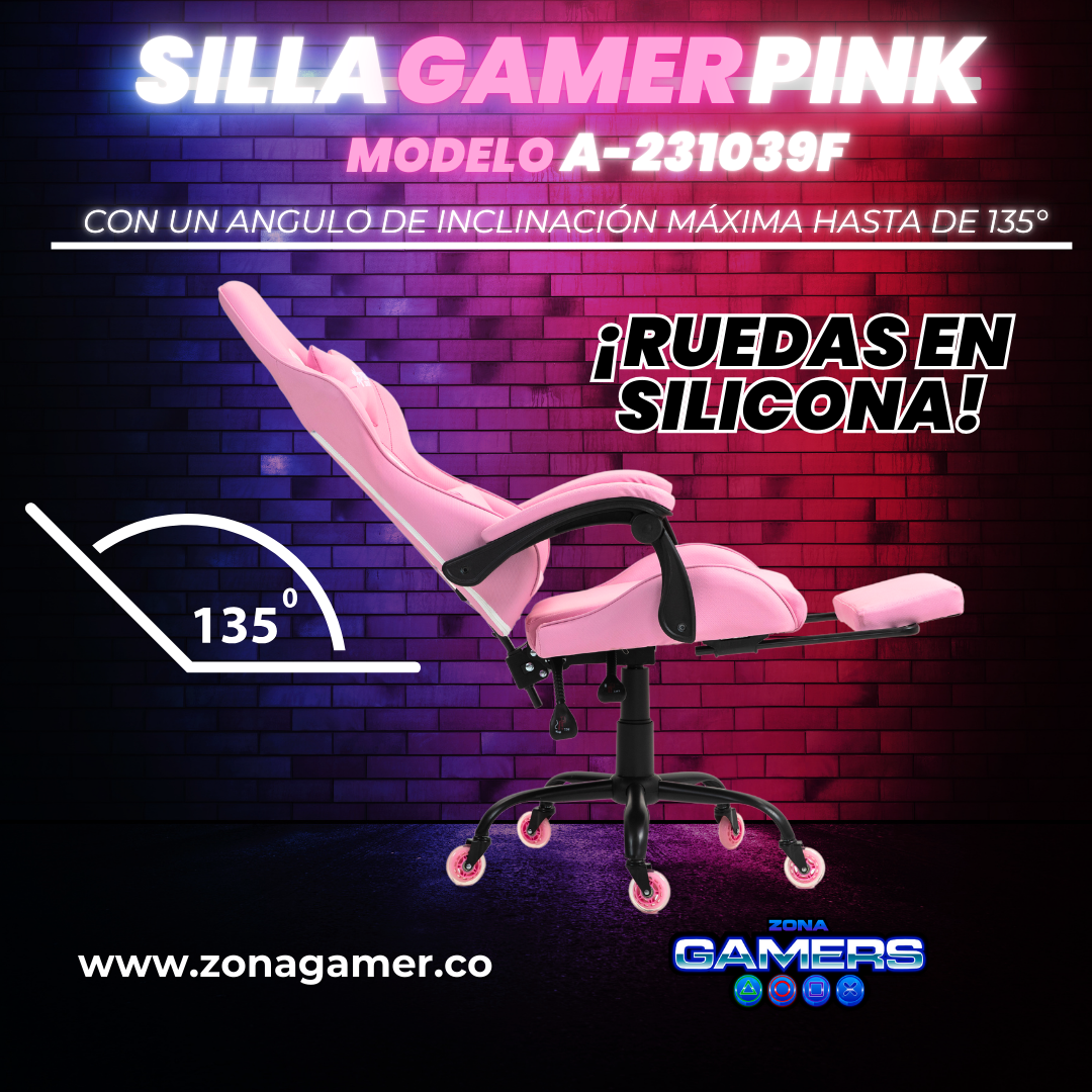 Silla Gamer A231039F Pink con reposapiés y ruedas en silicona