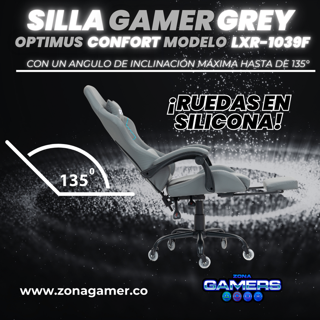 Silla Gamer LXR-1039F Grey con reposapiés y ruedas en silicona