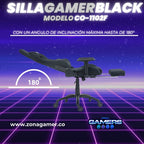 Silla Gamer CO-1102F Black, tapizada en tela con reposapiés y ruedas en silicona