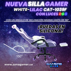 Silla Gamer Cat-1039F + RGB Lilac-White con reposapiés y ruedas en silicona.