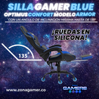 Silla Gamer ARMOR-1127F Blue con reposapiés y ruedas en silicona