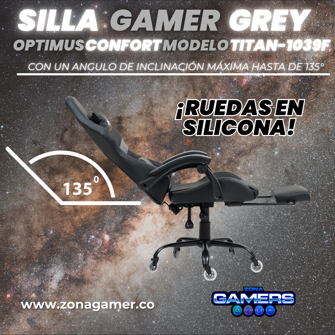 Silla Gamer Titan-1039F Grey con reposapiés y ruedas en silicona