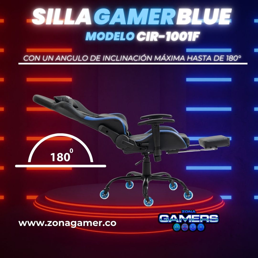 Silla Gamer CIR-1001F Blue con reposapiés y ruedas en silicona
