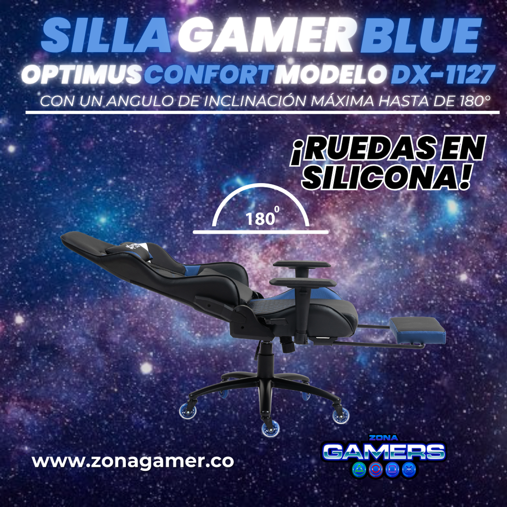 Silla Gamer DX-1127F Blue con reposapiés y ruedas en silicona
