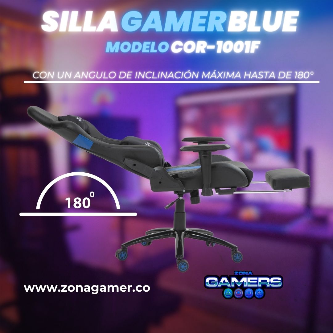 Silla Gamer COR-1001F Blue con reposapiés