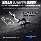 Silla Gamer Thunder-1039F Grey con reposapiés y ruedas en silicona