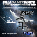 Silla Gamer CIR-1039F White con reposapiés y ruedas en silicona