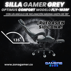 Silla Gamer Fly-1039F Grey con reposapiés y ruedas en silicona