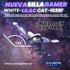 Silla Gamer Cat-1039F White-Lilac con reposapiés y ruedas en silicona.
