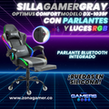 Silla gamer DX-1039F Gray con luces RGB + Parlantes + reposapiés y ruedas en silicona