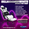 Silla Gamer CO-1102F White, tapizada en tela con reposapiés y ruedas en silicona