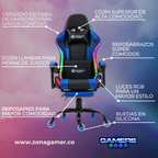 Silla gamer DX-1039F Blue con luces RGB + reposapiés y ruedas en silicona