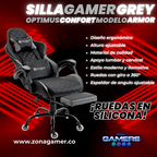 Silla Gamer ARMOR-1039F Grey con reposapiés y ruedas en silicona