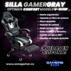 Silla Gamer V-1039F Gray con reposapiés y ruedas en silicona