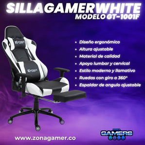 Silla gamer GT-1001F White + reposapiés