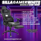 Silla Gamer COR-1001F White con reposapiés