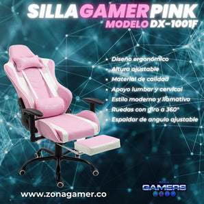Silla Gamer DX-1001F Pink con reposapiés