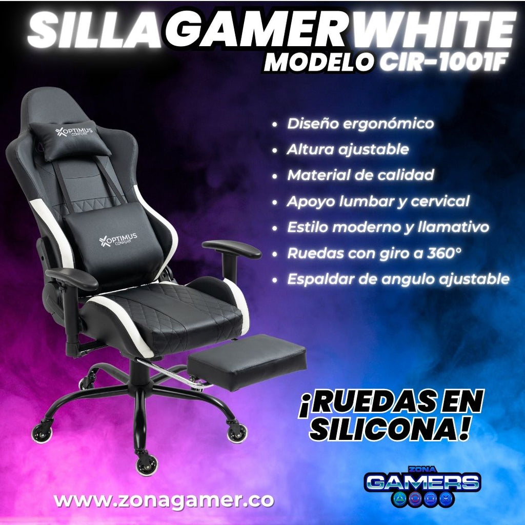 Silla Gamer CIR-1001F White con reposapiés