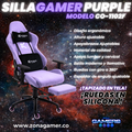 Silla Gamer CO-1102F Purple, tapizada en tela con reposapiés y ruedas en silicona