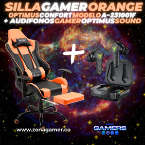 Combo Silla Gamer A-231001F Orange + Audifonos Gamer Optimus Sound