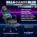 Silla gamer Armor Blue con luces RGB + reposapiés y ruedas en silicona