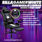 Silla Gamer COR-1001F White con masajeador lumbar y reposapiés incluido