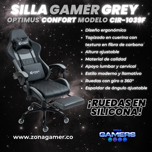 Silla Gamer CIR-1039F Grey con reposapiés y ruedas en silicona
