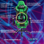 Silla Gamer A231001F Green  con masajeador lumbar y reposapies incluido